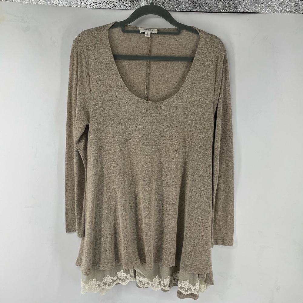 Umgee Tan Shirt/Dress With Lace Trim